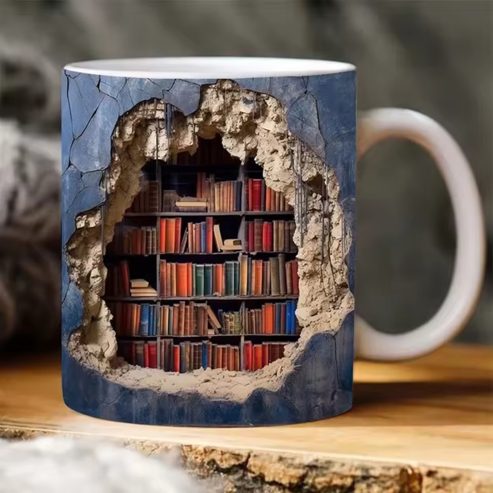 3D-krus i bokhyllen