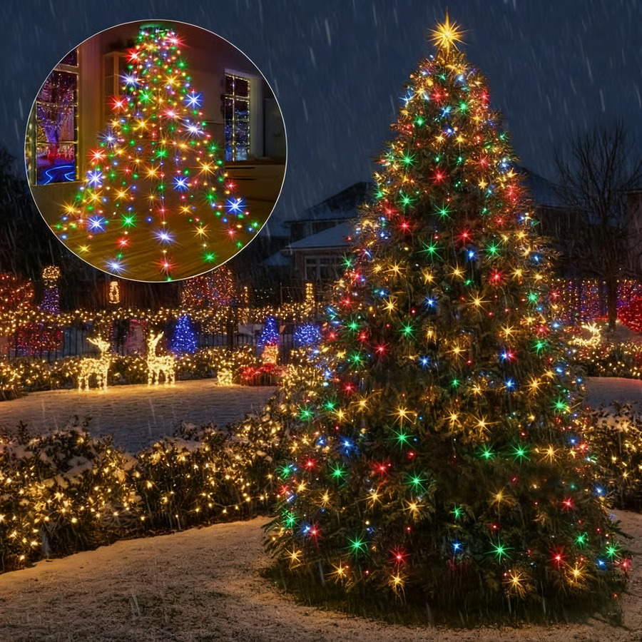 Vattenfallsbelysning för julgran