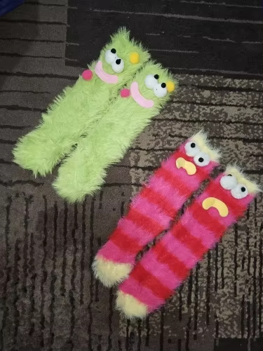 Fluffy cartoon socks photo review