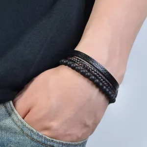 Stone leather bracelet