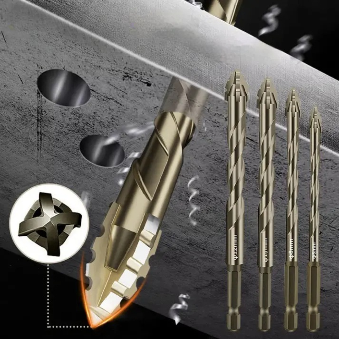 High strength 4-flute eccentric drill bit set
